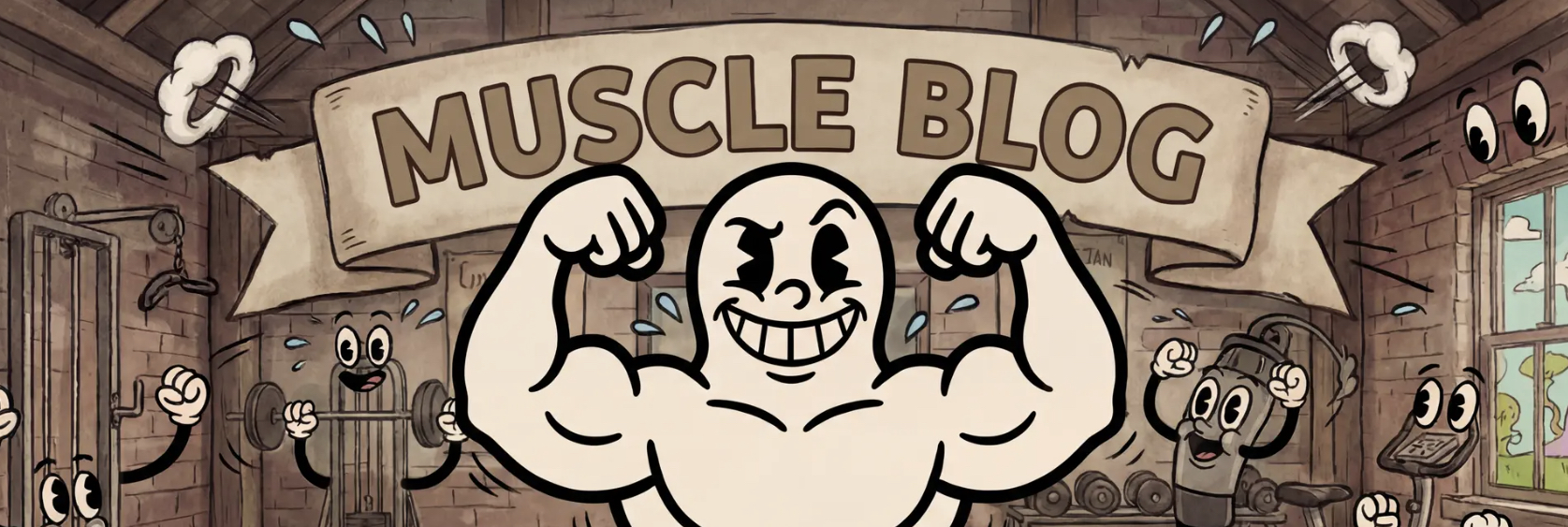 Muscle Blog - StrengthMaxxer mascot in a vintage gym