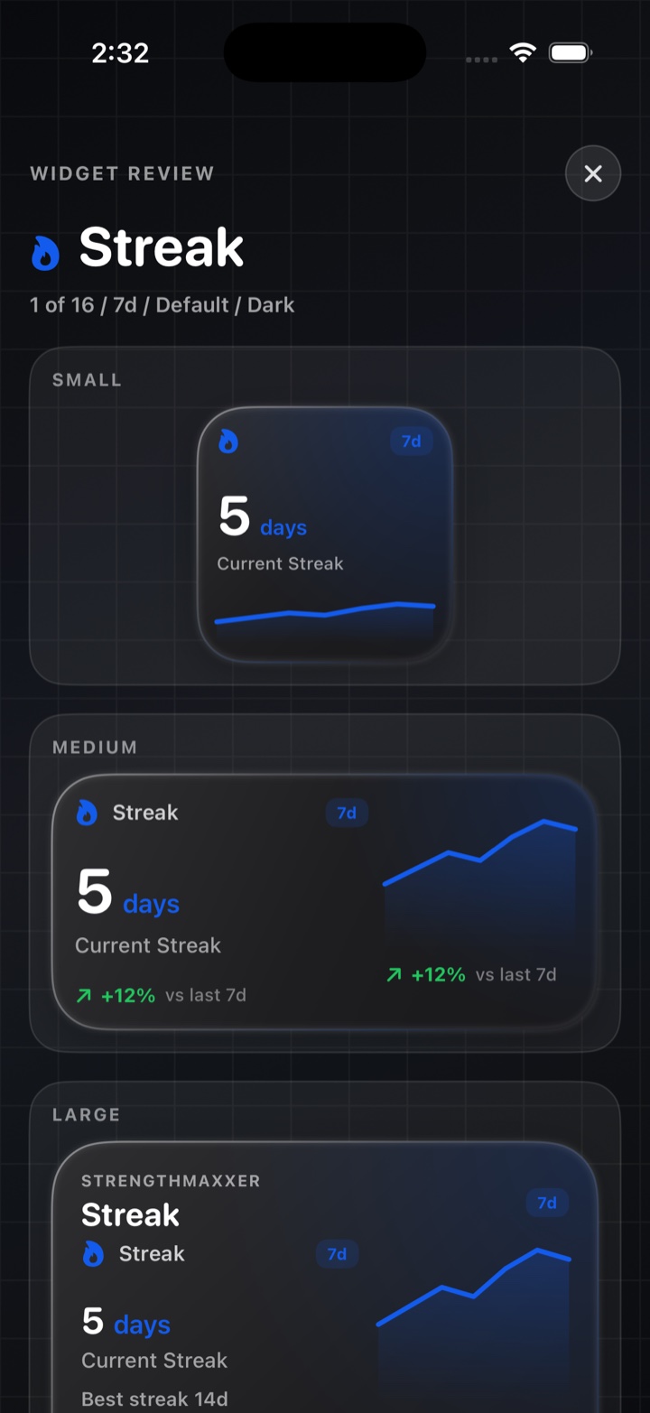 StrengthMaxxer widget screen in monoBlack mode